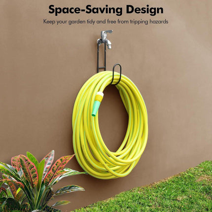 Garden Hose Hanging System - Wall Mount for Neat Storage - Stainless Steel Frame - Black.