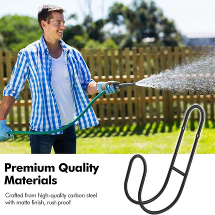 Garden Hose Hanging System - Wall Mount for Neat Storage - Stainless Steel Frame - Black.