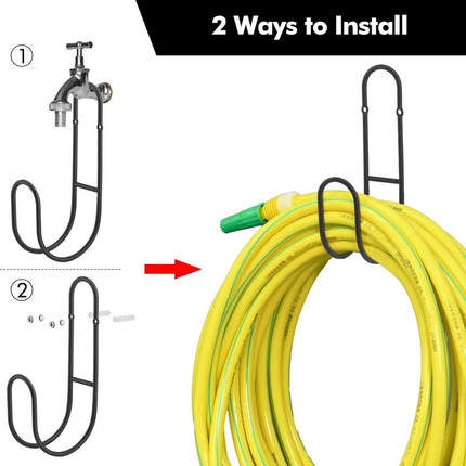 Garden Hose Hanging System - Wall Mount for Neat Storage - Stainless Steel Frame - Black.