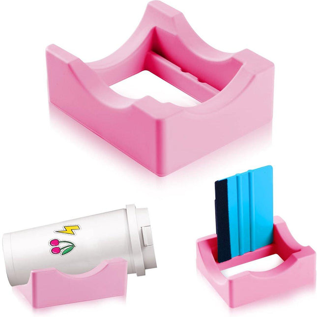 Vinyl Sticker Applicator for Cups - Silicone Cup Holder with Felt Edge Scraper - Silicone Cup Holder - Insulated Mug Holder - Non-Slip Glass Cup Holder - One-Handed Sticking for Mugs & Bottles - DIY Accessory - Pink.