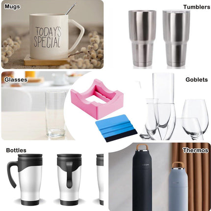 Vinyl Sticker Applicator for Cups - Silicone Cup Holder with Felt Edge Scraper - Silicone Cup Holder - Insulated Mug Holder - Non-Slip Glass Cup Holder - One-Handed Sticking for Mugs & Bottles - DIY Accessory - Pink.