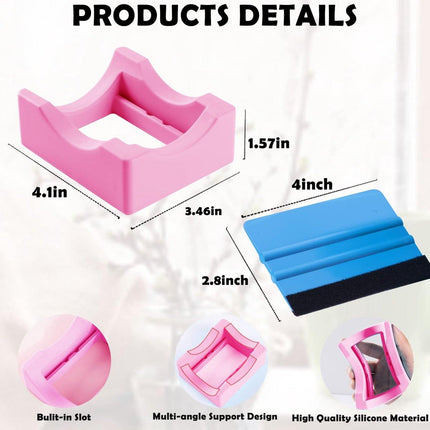 Vinyl Sticker Applicator for Cups - Silicone Cup Holder with Felt Edge Scraper - Silicone Cup Holder - Insulated Mug Holder - Non-Slip Glass Cup Holder - One-Handed Sticking for Mugs & Bottles - DIY Accessory - Pink.