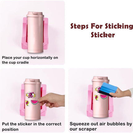 Vinyl Sticker Applicator for Cups - Silicone Cup Holder with Felt Edge Scraper - Silicone Cup Holder - Insulated Mug Holder - Non-Slip Glass Cup Holder - One-Handed Sticking for Mugs & Bottles - DIY Accessory - Pink.