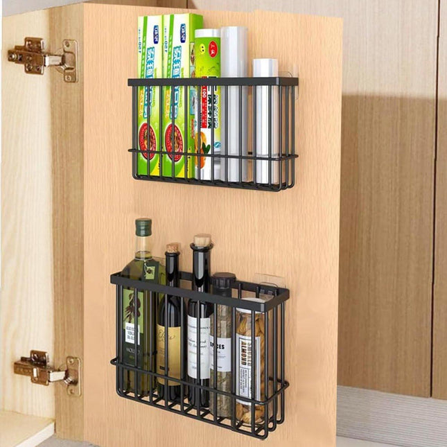 Set of 2 Storage Boxes - Storage Boxes - Storage Boxes for Kitchen Cabinet Doors - Self-Adhesive Storage Boxes - Wall-Mounted Metal Storage Boxes - Small Item Storage Boxes for Cabinets/Bathrooms/Refrigerators (Black).