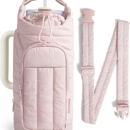 Handbag - Bottle Holder - Suitable for 950ml/1200ml water bottles - With shoulder strap and phone pocket - Unisex - The perfect companion for hiking and camping trips (Light Pink).