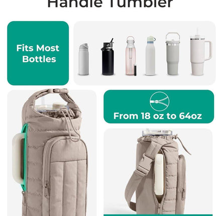 Handbag - Bottle Holder - Suitable for 950ml/1200ml water bottles - With shoulder strap and phone pocket - Unisex - The perfect companion for hiking and camping trips (Light Pink).