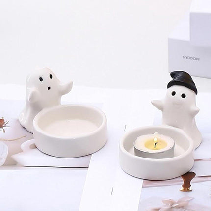 1 Piece - Ceramic Ghost Candle Holder - Cute Ghost Ornament - Birthday Gift - Desk Decoration (Style 2).