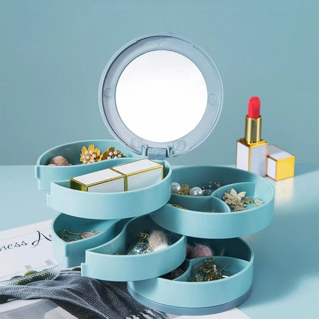 Jewelry Box - Foldable Storage Box - Rotating Jewelry Box with Multiple Layers - Elegant Storage Box for Earrings - Dust-free and Compact - Suitable for Earrings and Jewelry (Blue).