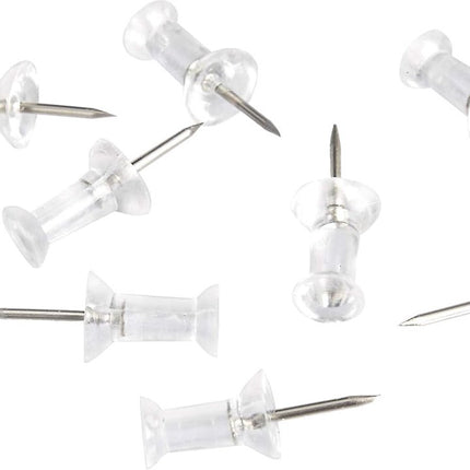 Set of 200 Transparent Push Pins - 11mm Long - Suitable for noticeboards, cards, posters and craft projects.
