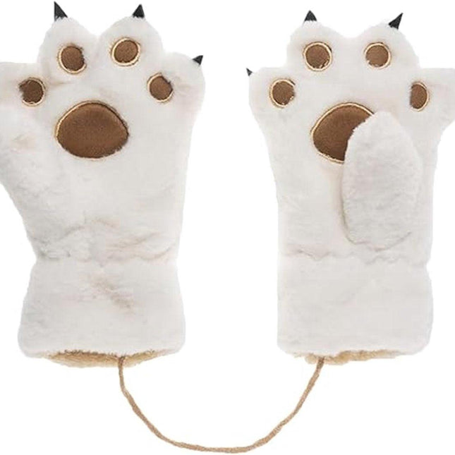 Gloves - 1 pair - Winter gloves - Cartoon gloves - Neckband - Children's gloves - Warm gloves - Plush gloves - One size（White）.