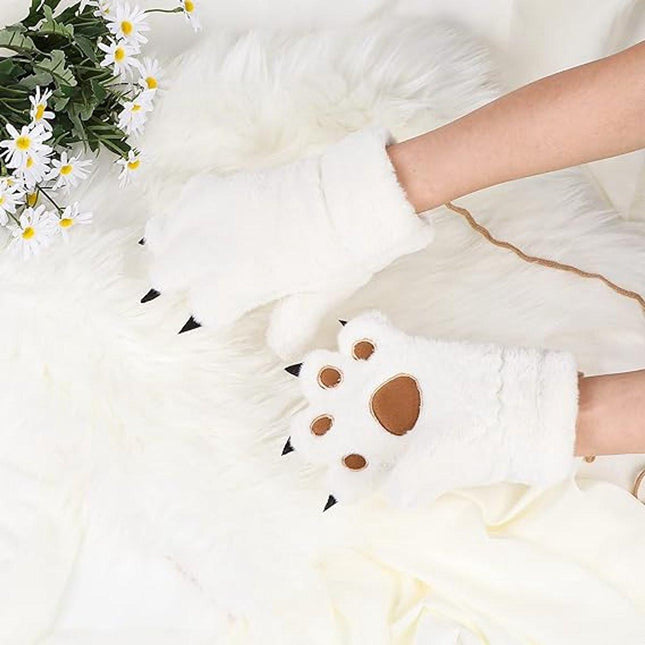 Gloves - 1 pair - Winter gloves - Cartoon gloves - Neckband - Children's gloves - Warm gloves - Plush gloves - One size（White）.