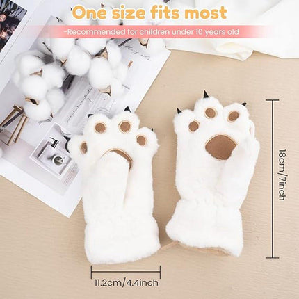 Gloves - 1 pair - Winter gloves - Cartoon gloves - Neckband - Children's gloves - Warm gloves - Plush gloves - One size（White）.