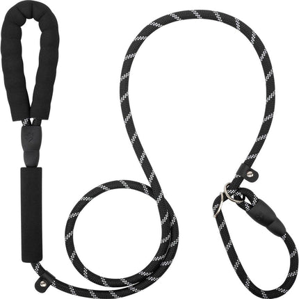 1.8m Long Dog Training Leash - Durable, tension-free polyester dog leash with two padded handles and reflective thread - For small and medium-sized dogs - Black.