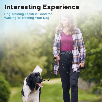 1.8m Long Dog Training Leash - Durable, tension-free polyester dog leash with two padded handles and reflective thread - For small and medium-sized dogs - Black.
