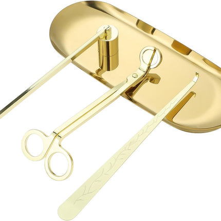 Candle Extinguisher - 3 in 1 Candle Accessory Set - Candle Key, Mini Candle Extinguisher, Candle Key - Perfect for Candle and Fragrance Lovers (3-Piece Set, Gold).