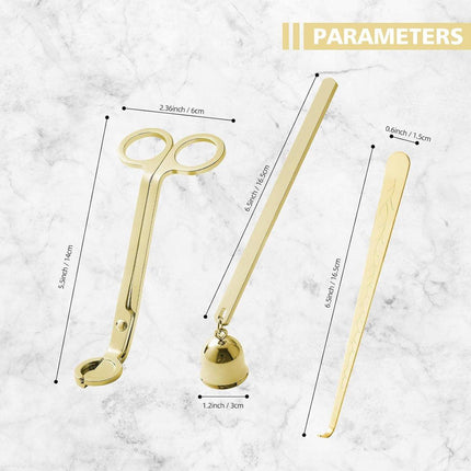 Candle Extinguisher - 3 in 1 Candle Accessory Set - Candle Key, Mini Candle Extinguisher, Candle Key - Perfect for Candle and Fragrance Lovers (3-Piece Set, Gold).