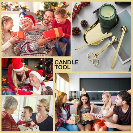 Candle Extinguisher - 3 in 1 Candle Accessory Set - Candle Key, Mini Candle Extinguisher, Candle Key - Perfect for Candle and Fragrance Lovers (3-Piece Set, Gold).