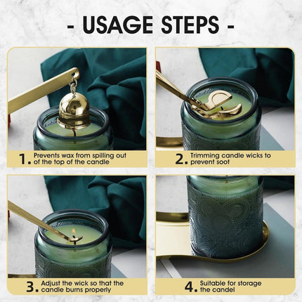 Candle Extinguisher - 3 in 1 Candle Accessory Set - Candle Key, Mini Candle Extinguisher, Candle Key - Perfect for Candle and Fragrance Lovers (3-Piece Set, Gold).