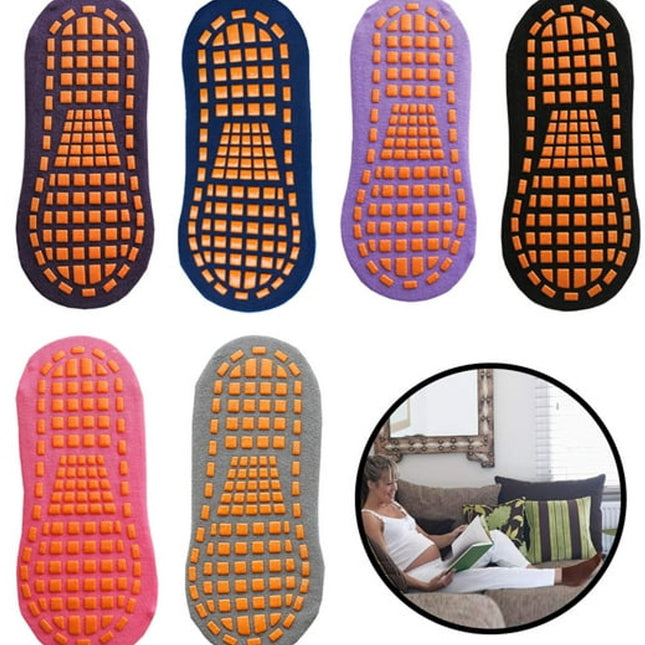 6 pairs - with anti-slip granules - trampoline socks for the playground - anti-slip floor socks (black + heather grey + lotus root powder + khaki + purple + blue)
