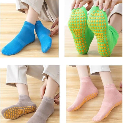 6 pairs - with anti-slip granules - trampoline socks for the playground - anti-slip floor socks (black + heather grey + lotus root powder + khaki + purple + blue).