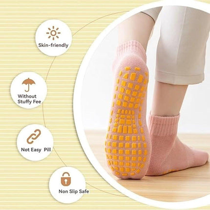 6 pairs - with anti-slip granules - trampoline socks for the playground - anti-slip floor socks (black + heather grey + lotus root powder + khaki + purple + blue).