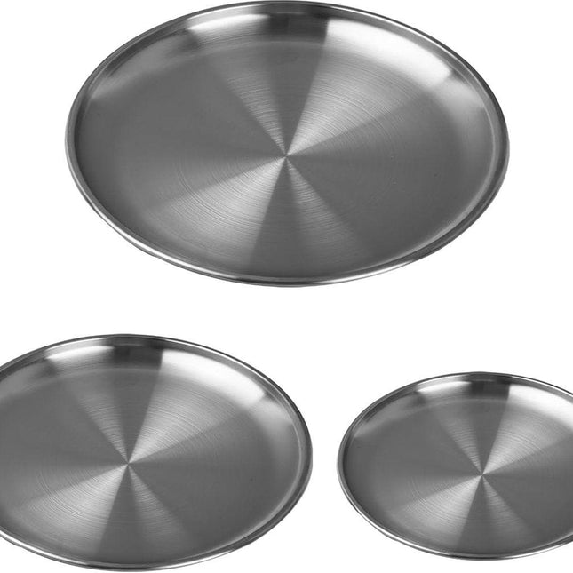 Dinner Plates - 3-Piece - Stainless Steel Plates - 20cm, 23cm, 26cm - Matte Finish - Reusable - Suitable for outdoor use, picnics, kitchens, and parties.