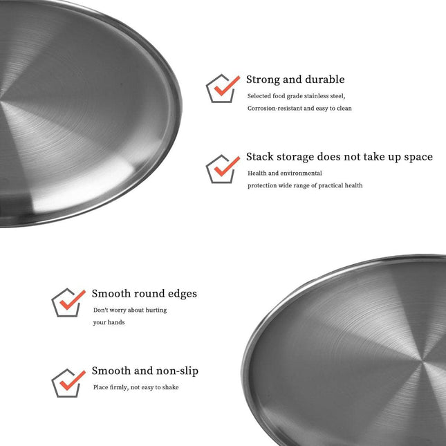 Dinner Plates - 3-Piece - Stainless Steel Plates - 20cm, 23cm, 26cm - Matte Finish - Reusable - Suitable for outdoor use, picnics, kitchens, and parties.