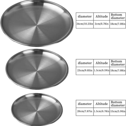 Dinner Plates - 3-Piece - Stainless Steel Plates - 20cm, 23cm, 26cm - Matte Finish - Reusable - Suitable for outdoor use, picnics, kitchens, and parties.