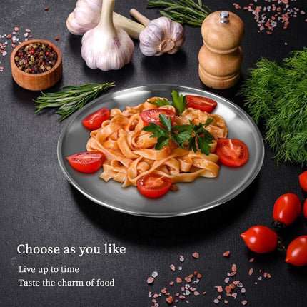 Dinner Plates - 3-Piece - Stainless Steel Plates - 20cm, 23cm, 26cm - Matte Finish - Reusable - Suitable for outdoor use, picnics, kitchens, and parties.