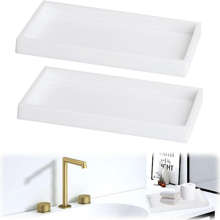 Tray - Two-piece set - Dressing table tray - Bathroom storage tray - Cosmetics storage tray - Bathroom storage box - Suitable for storing candles, soap, towels, perfume, etc. - White - 20x10x1.8 cm.