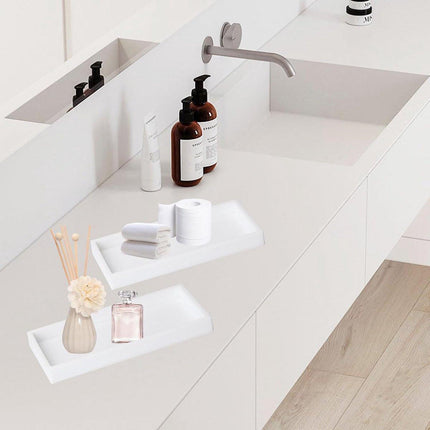 Tray - Two-piece set - Dressing table tray - Bathroom storage tray - Cosmetics storage tray - Bathroom storage box - Suitable for storing candles, soap, towels, perfume, etc. - White - 20x10x1.8 cm.