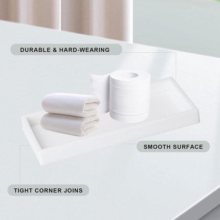 Tray - Two-piece set - Dressing table tray - Bathroom storage tray - Cosmetics storage tray - Bathroom storage box - Suitable for storing candles, soap, towels, perfume, etc. - White - 20x10x1.8 cm.