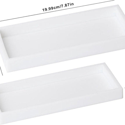 Tray - Two-piece set - Dressing table tray - Bathroom storage tray - Cosmetics storage tray - Bathroom storage box - Suitable for storing candles, soap, towels, perfume, etc. - White - 20x10x1.8 cm.