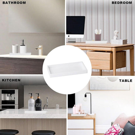 Tray - Two-piece set - Dressing table tray - Bathroom storage tray - Cosmetics storage tray - Bathroom storage box - Suitable for storing candles, soap, towels, perfume, etc. - White - 20x10x1.8 cm.