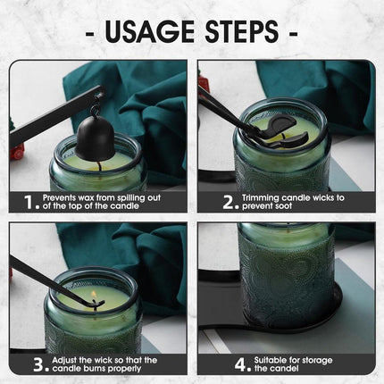 Candle Extinguisher - 3 in 1 Candle Accessory Set - Candle Key, Mini Candle Extinguisher, Candle Key - Perfect for Candle and Fragrance Lovers (3-Piece Set, Black).