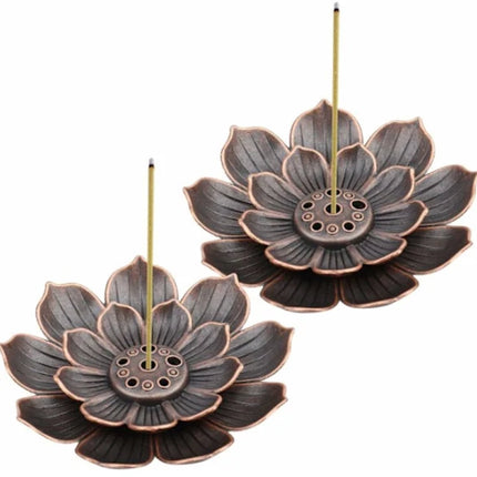 Set of 2 - Lotus-shaped incense burner - 6-hole incense burner with ash collection tray - Suitable for burning incense.