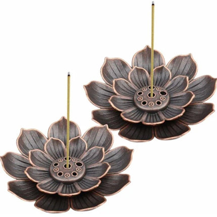 Set of 2 - Lotus-shaped incense burner - 6-hole incense burner with ash collection tray - Suitable for burning incense.