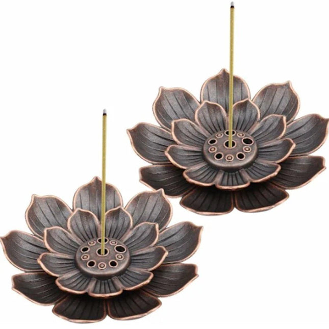 Set of 2 - Lotus-shaped incense burner - 6-hole incense burner with ash collection tray - Suitable for burning incense.