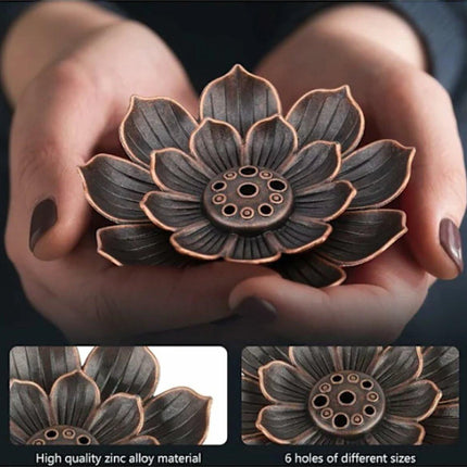 Set of 2 - Lotus-shaped incense burner - 6-hole incense burner with ash collection tray - Suitable for burning incense.