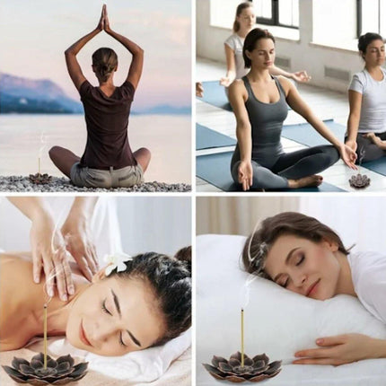 Set of 2 - Lotus-shaped incense burner - 6-hole incense burner with ash collection tray - Suitable for burning incense.