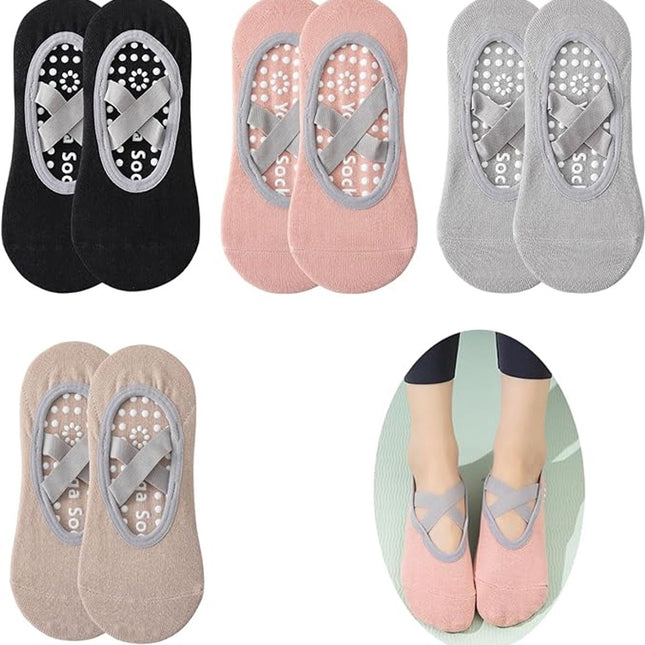 Yoga Socks (4 pairs) - Non-slip socks - Non-slip yoga socks for women - Sizes 35-41 - Pilates socks for women, Non-slip - Fitness Non-slip - Suitable for Pilates, Dance, Fitness