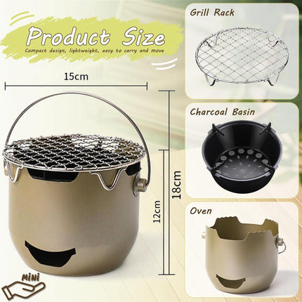 Grill - Portable Charcoal Grill - Mini Stainless Steel Charcoal Grill - Small Outdoor Grill - Suitable for Camping, Backyard BBQs, RVs and Picnics (Green).