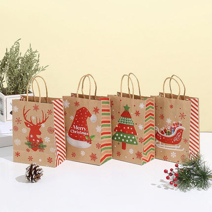 Gift Bags - 8 pieces - Christmas gift bags - Paper gift bags - Christmas gift bags - Kraft paper bags - Suitable for Christmas Eve and Christmas gift wrapping.