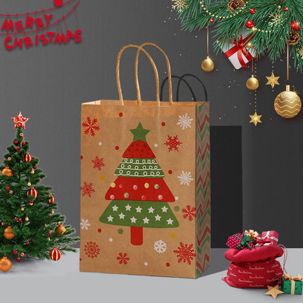Gift Bags - 8 pieces - Christmas gift bags - Paper gift bags - Christmas gift bags - Kraft paper bags - Suitable for Christmas Eve and Christmas gift wrapping.