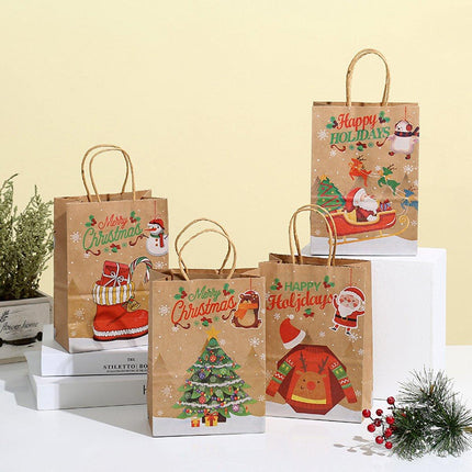 Gift Bags - 8 pieces - Christmas gift bags - Paper gift bags - Christmas gift bags - Kraft paper bags - Suitable for Christmas Eve and Christmas gift wrapping.