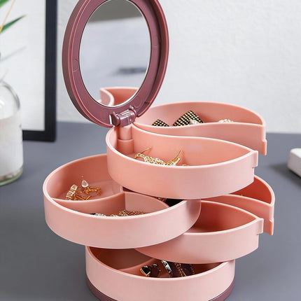 Jewelry Box - Foldable Storage Box - Rotating Jewelry Box with Multiple Layers - Elegant Storage Box for Earrings - Dust-free and Compact - Suitable for Earrings and Jewelry (Pink)