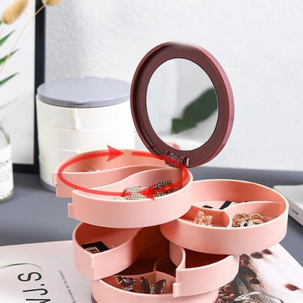 Jewelry Box - Foldable Storage Box - Rotating Jewelry Box with Multiple Layers - Elegant Storage Box for Earrings - Dust-free and Compact - Suitable for Earrings and Jewelry (Pink).