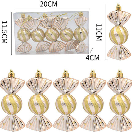 Christmas Decorations - Christmas Decorations - Painted Candy Christmas Tree Decorations - Champagne (5 per box).