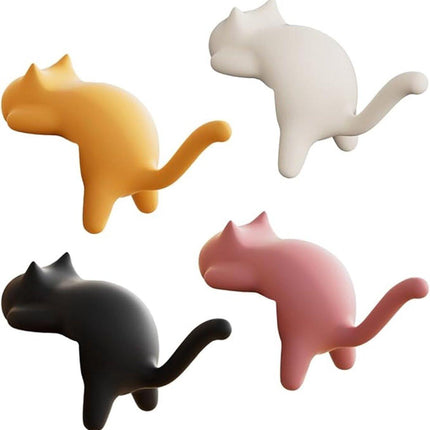 Hooks - 4-Pack - Cat Shape - Backpack Hooks - Non-Slip Hooks - No Drilling Required - Compact and Portable - Suitable for office, home, etc., and can also be used for home decoration. (Black + Off-White + Yellow + Pink).