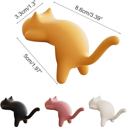 Hooks - 4-Pack - Cat Shape - Backpack Hooks - Non-Slip Hooks - No Drilling Required - Compact and Portable - Suitable for office, home, etc., and can also be used for home decoration. (Black + Off-White + Yellow + Pink).